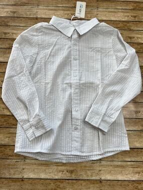 NWT My Three Sons by Evie's Closet White Seersucker Button Up Shirt 8y